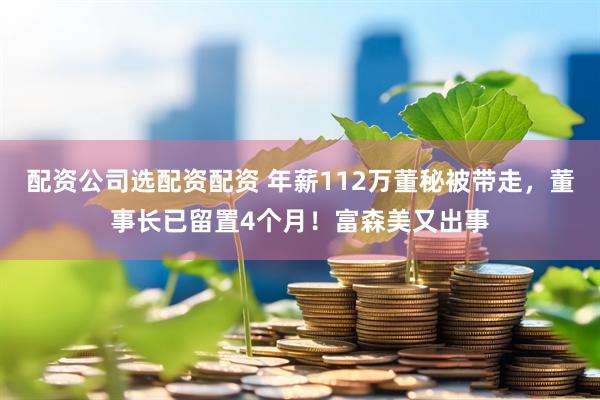 配资公司选配资配资 年薪112万董秘被带走，董事长已留置4个月！富森美又出事